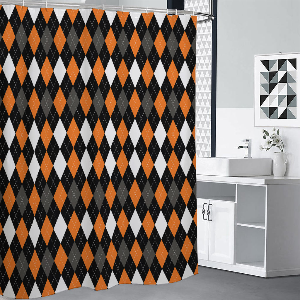 Orange Black Grey And White Argyle Print Premium Shower Curtain