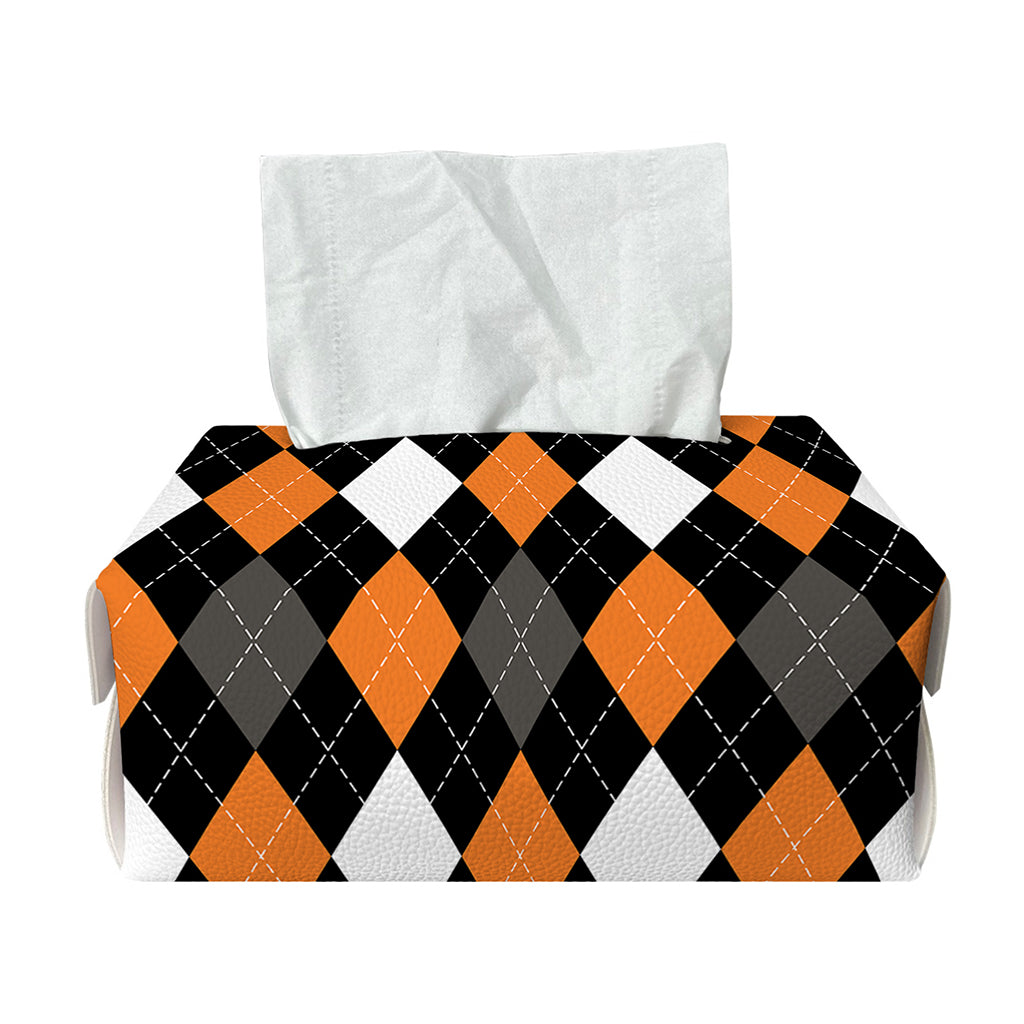 Orange Black Grey And White Argyle Print Rectangle Tissue Box Cover