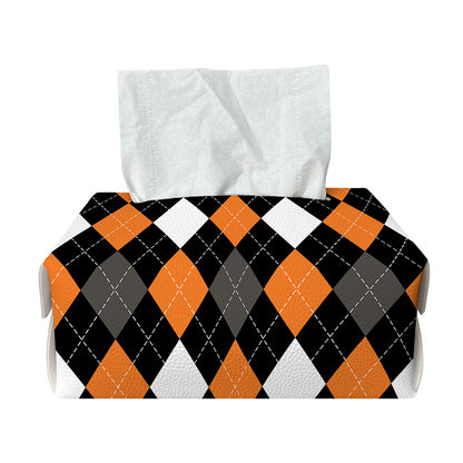 Orange Black Grey And White Argyle Print Rectangle Tissue Box Cover