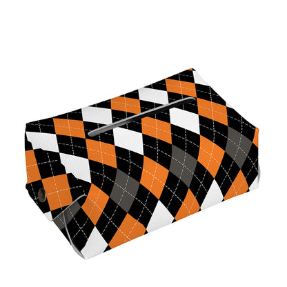 Orange Black Grey And White Argyle Print Rectangle Tissue Box Cover