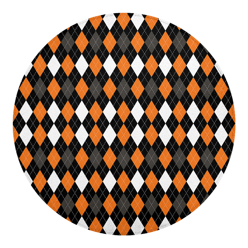 Orange Black Grey And White Argyle Print Round Blanket