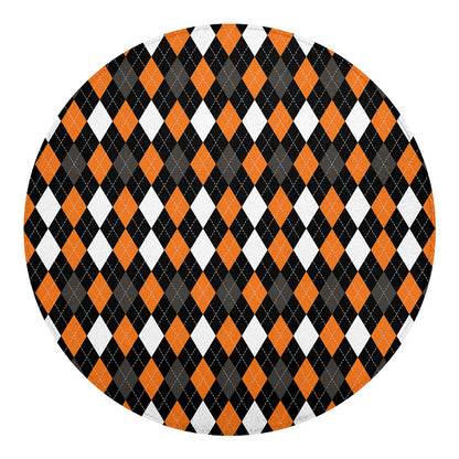 Orange Black Grey And White Argyle Print Round Blanket
