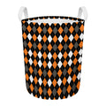 Orange Black Grey And White Argyle Print Round Laundry Basket