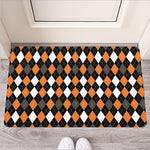 Orange Black Grey And White Argyle Print Rubber Doormat