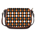 Orange Black Grey And White Argyle Print Saddle Bag