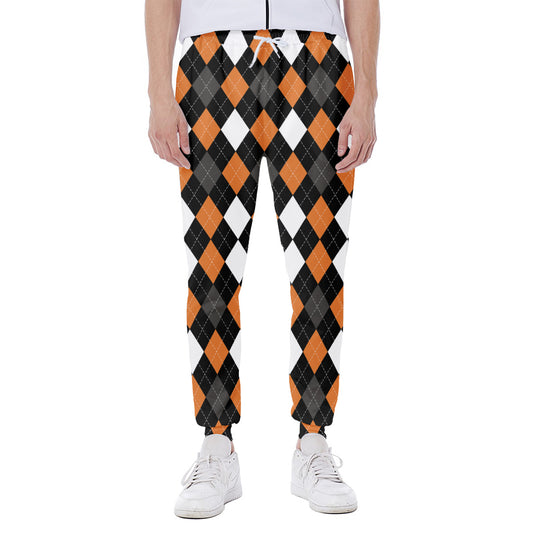 Orange Black Grey And White Argyle Print Scuba Joggers
