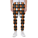 Orange Black Grey And White Argyle Print Scuba Joggers