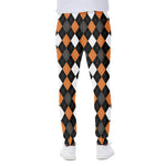 Orange Black Grey And White Argyle Print Scuba Joggers