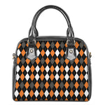 Orange Black Grey And White Argyle Print Shoulder Handbag