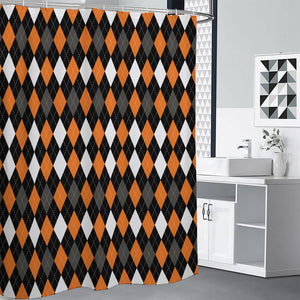 Orange Black Grey And White Argyle Print Shower Curtain