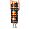 Orange Black Grey And White Argyle Print Side Slit Maxi Skirt