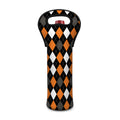Orange Black Grey And White Argyle Print Single Neoprene Wine Tote