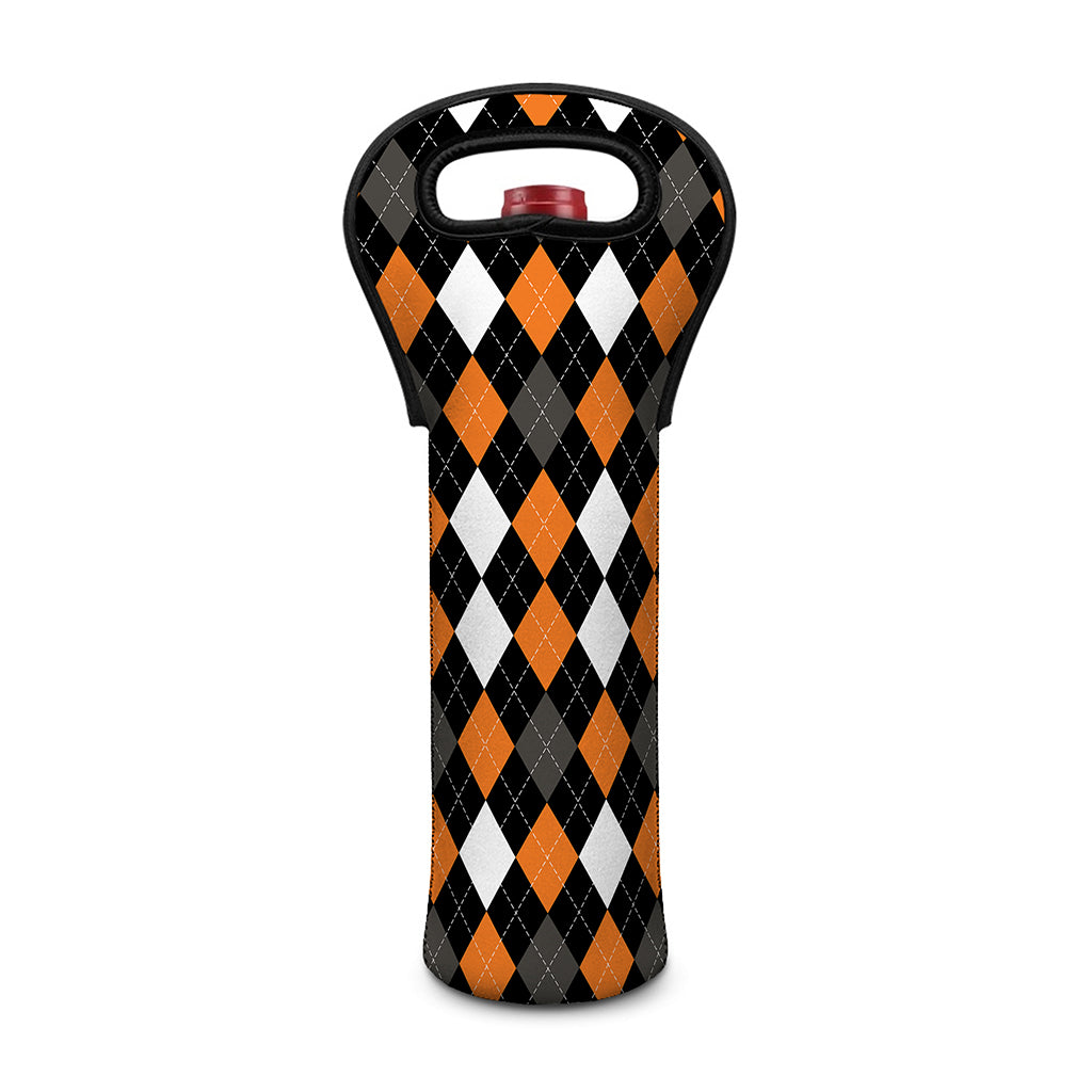 Orange Black Grey And White Argyle Print Single Neoprene Wine Tote