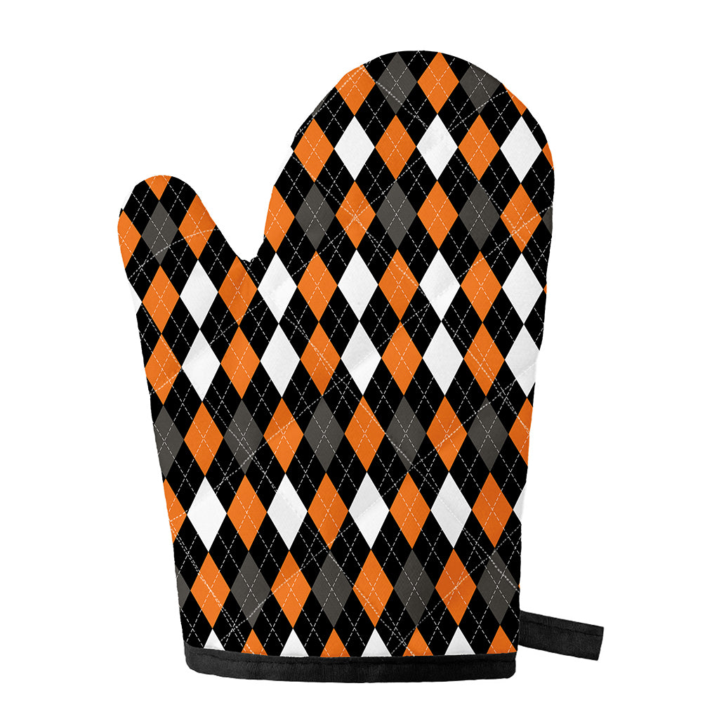 Orange Black Grey And White Argyle Print Single Oven Mitt
