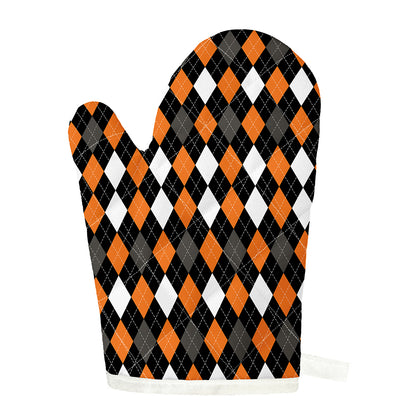 Orange Black Grey And White Argyle Print Single Oven Mitt