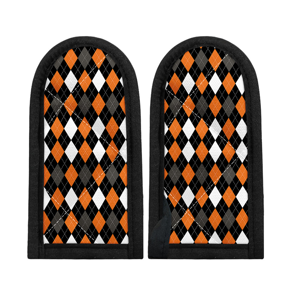 Orange Black Grey And White Argyle Print Skillet Handle Cover