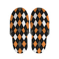 Orange Black Grey And White Argyle Print Slippers