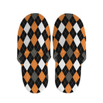 Orange Black Grey And White Argyle Print Slippers