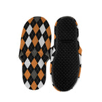 Orange Black Grey And White Argyle Print Slippers