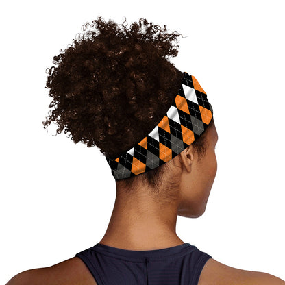 Orange Black Grey And White Argyle Print Sports Headband