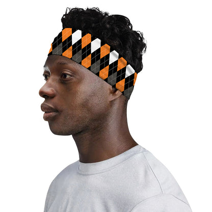 Orange Black Grey And White Argyle Print Sports Headband