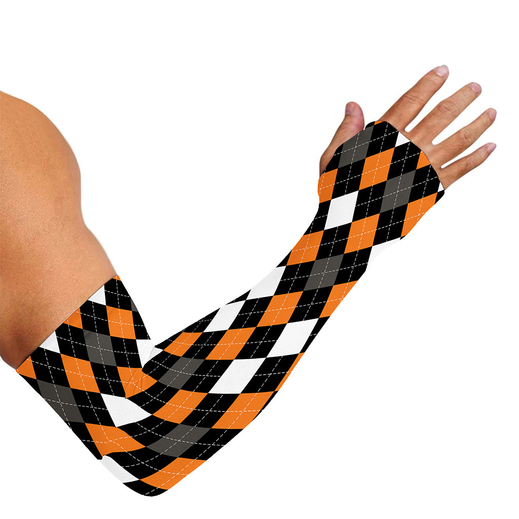 Orange Black Grey And White Argyle Print Sun Protection Arm Sleeves