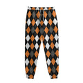 Orange Black Grey And White Argyle Print Sweatpants