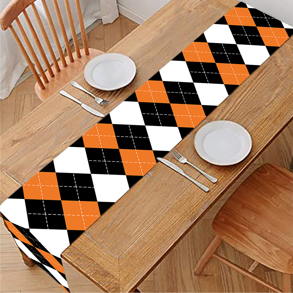 Orange Black Grey And White Argyle Print Table Runner