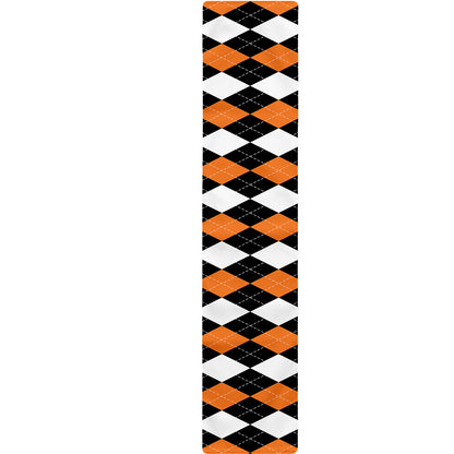 Orange Black Grey And White Argyle Print Table Runner