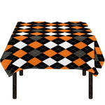 Orange Black Grey And White Argyle Print Tablecloth