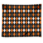 Orange Black Grey And White Argyle Print Tapestry