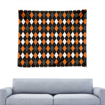 Orange Black Grey And White Argyle Print Tapestry