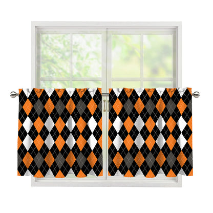 Orange Black Grey And White Argyle Print Tier Curtains
