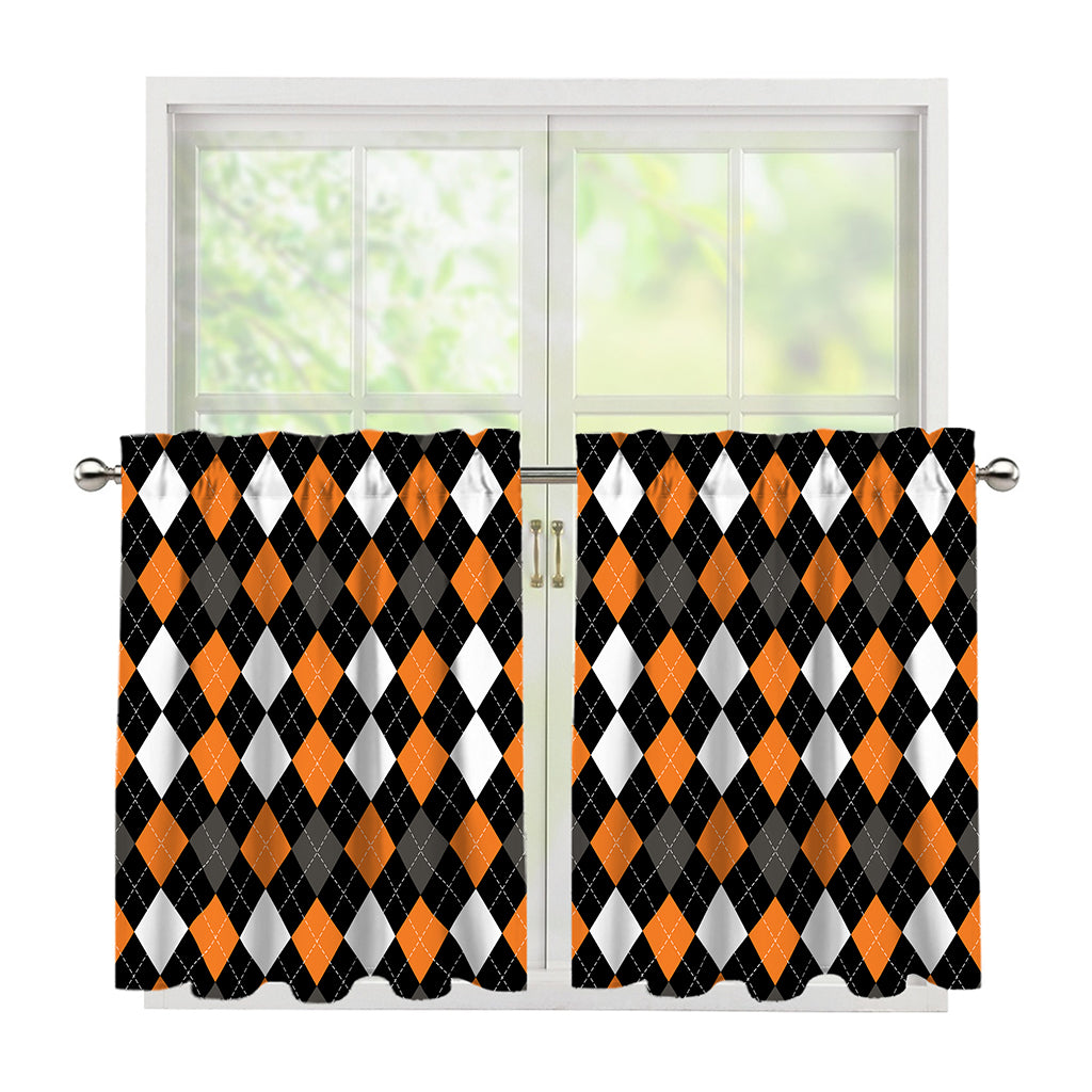 Orange Black Grey And White Argyle Print Tier Curtains