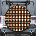 Orange Black Grey And White Argyle Print Tire Cover