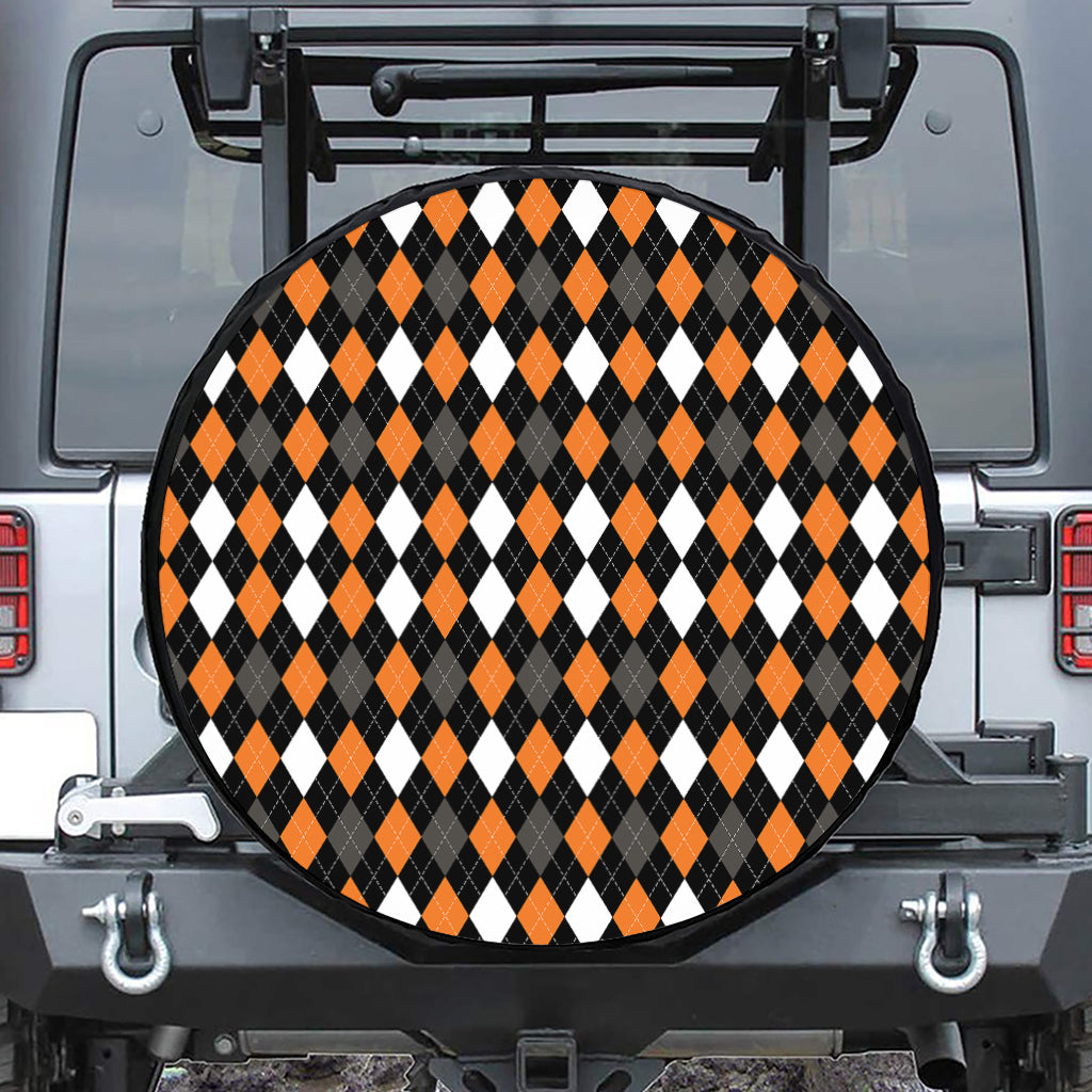Orange Black Grey And White Argyle Print Tire Cover