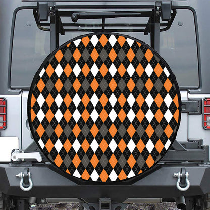 Orange Black Grey And White Argyle Print Tire Cover