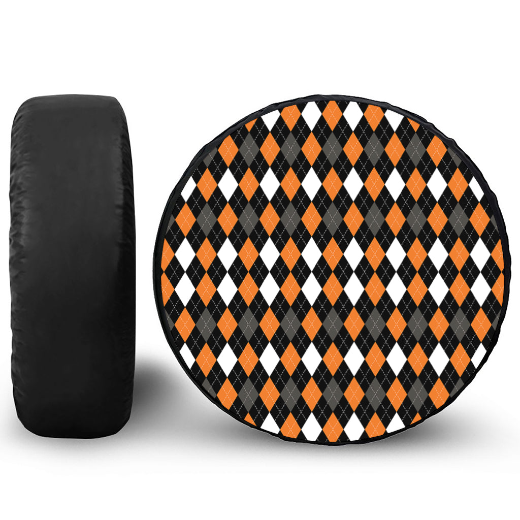 Orange Black Grey And White Argyle Print Tire Cover