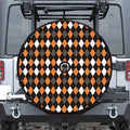 Orange Black Grey And White Argyle Print Tire Cover With Camera Hole