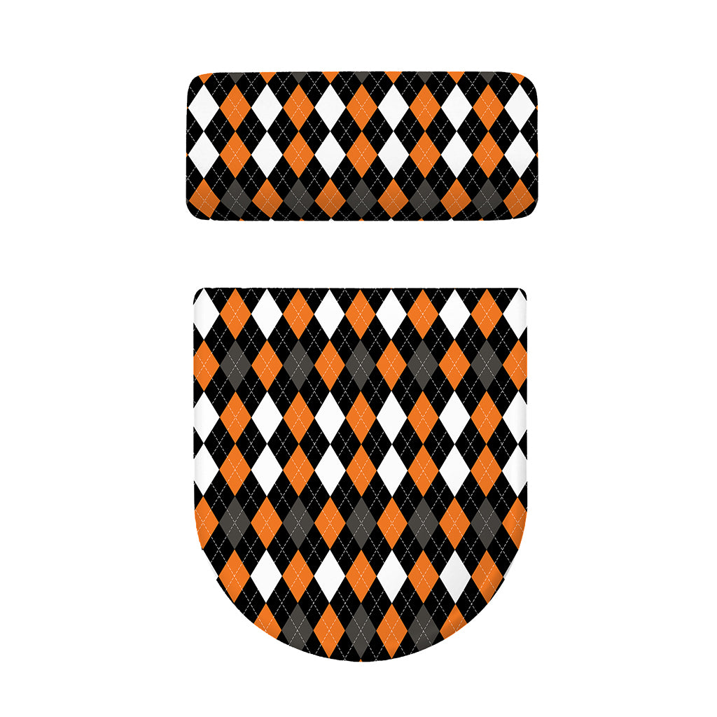 Orange Black Grey And White Argyle Print Toilet Lid And Tank Cover Set