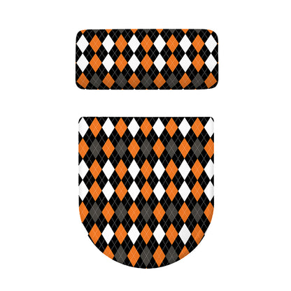 Orange Black Grey And White Argyle Print Toilet Lid And Tank Cover Set