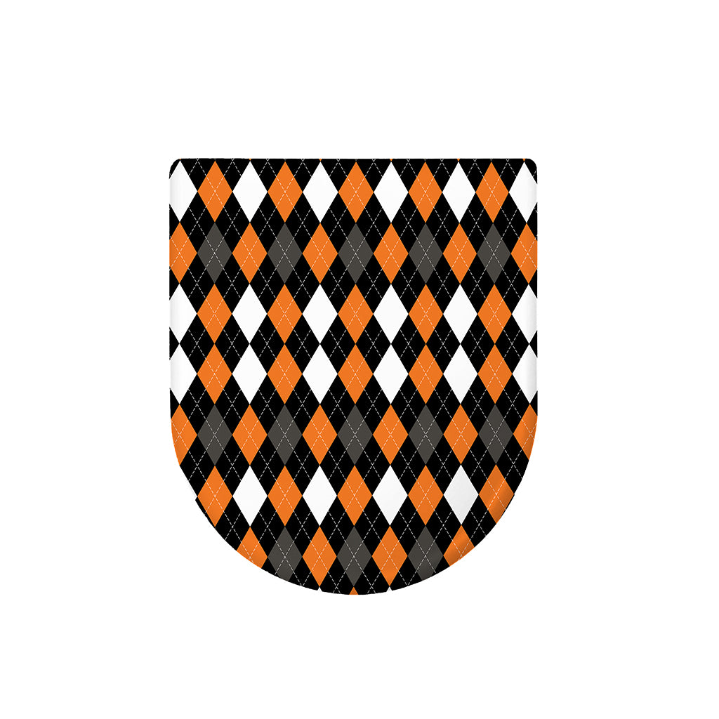 Orange Black Grey And White Argyle Print Toilet Lid Cover