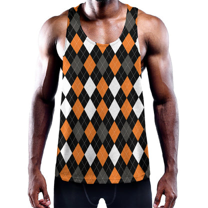 Orange Black Grey And White Argyle Print Training Tank Top