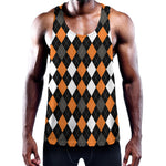 Orange Black Grey And White Argyle Print Training Tank Top