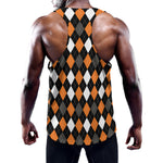 Orange Black Grey And White Argyle Print Training Tank Top