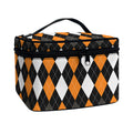 Orange Black Grey And White Argyle Print Travel Makeup Bag