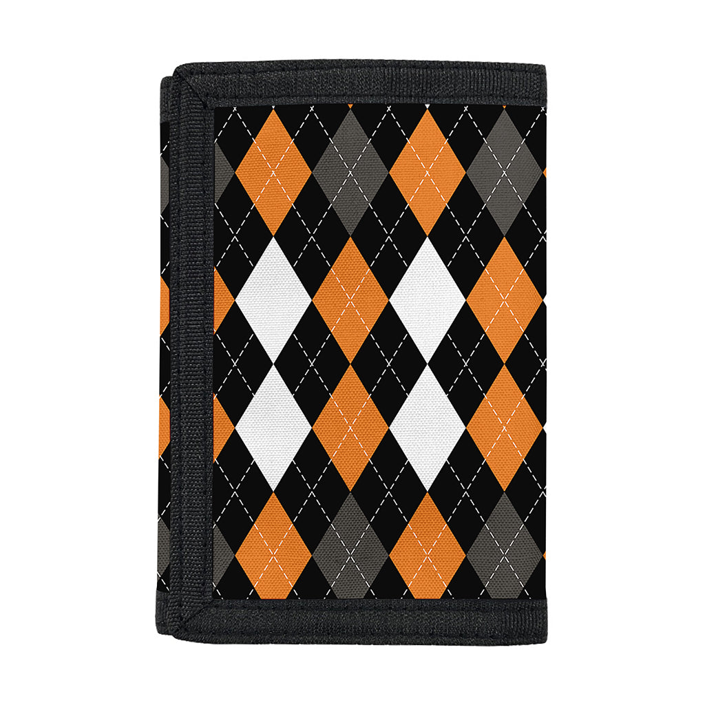 Orange Black Grey And White Argyle Print Trifold Wallet