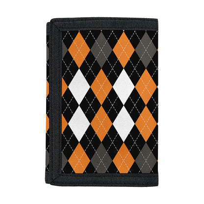 Orange Black Grey And White Argyle Print Trifold Wallet