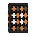 Orange Black Grey And White Argyle Print Trifold Wallet