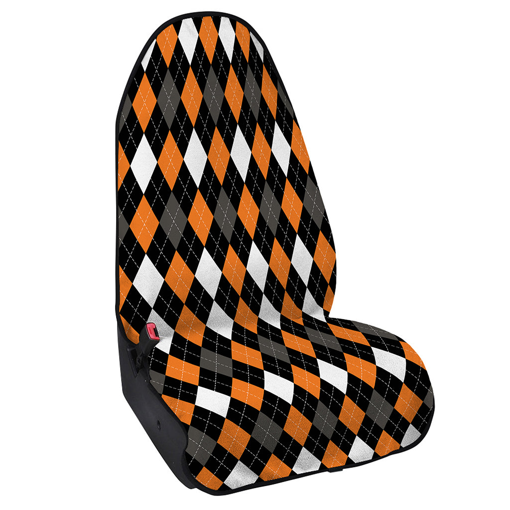 Orange Black Grey And White Argyle Print Waterproof Car Seat Cover